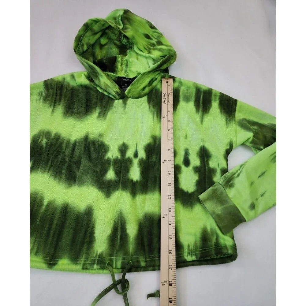 RUE 21 FAVORITE TIE DYE CROPPED SWEATSHIRT HOODIE JUNIORS XS Green Active Wear - Picture 3 of 9